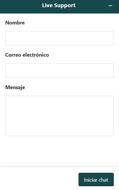 Frumzi Casino Chat en Vivo y Soporte Frumzi Casino formulario de chat en vivo con nombre, correo electrónico y mensaje