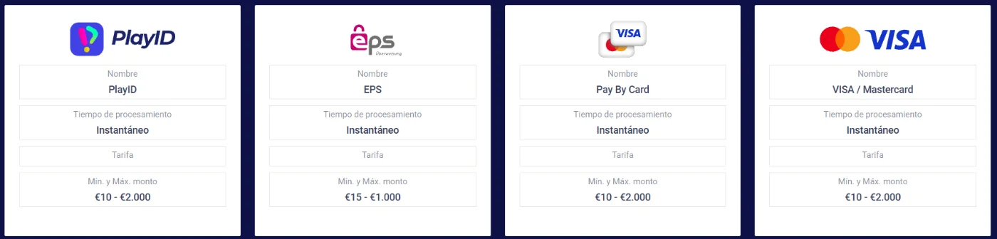Frumzi Casino Métodos de Pago Disponibles Frumzi Casino métodos de pago con PlayID, EPS, Visa y Mastercard