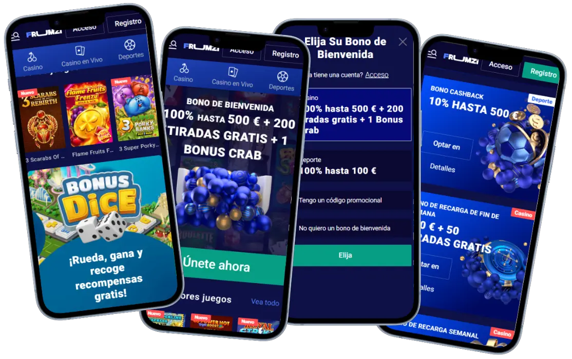 Frumzi Casino Plataforma Móvil y Bonos Frumzi Casino versión móvil con bonos, promociones, slots y selección de bienvenida
